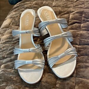 Lauren Ralph Lauren Nappa Leather Strappy Slip On Dressy Evening Heels NEW 11